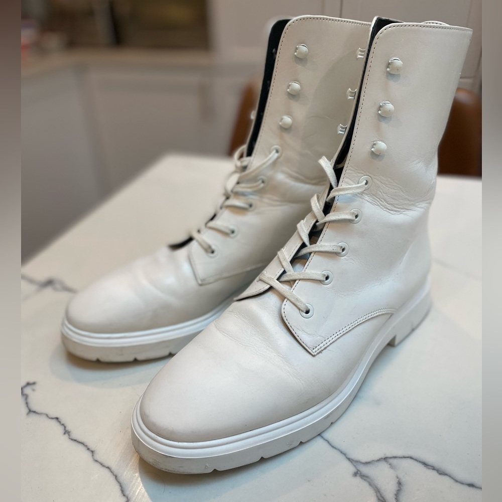 Stuart Weitzman White Mackenzie Combat Boots